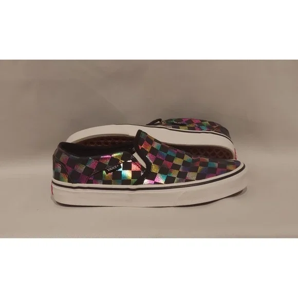 Vans Womens Iridescent Rainbow Checkerboard Classic Slip-On Sneakers Size 8.5 - Picture 1 of 14